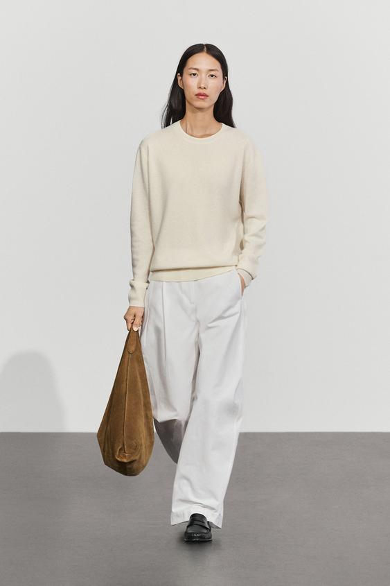 Zara Wool blend crew neck knit sweater - Ecru - Image 0