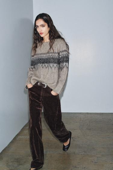 PULL EN MAILLE JACQUARD EFFET BROSSÉ - Sable / Chiné de Zara - Image 4