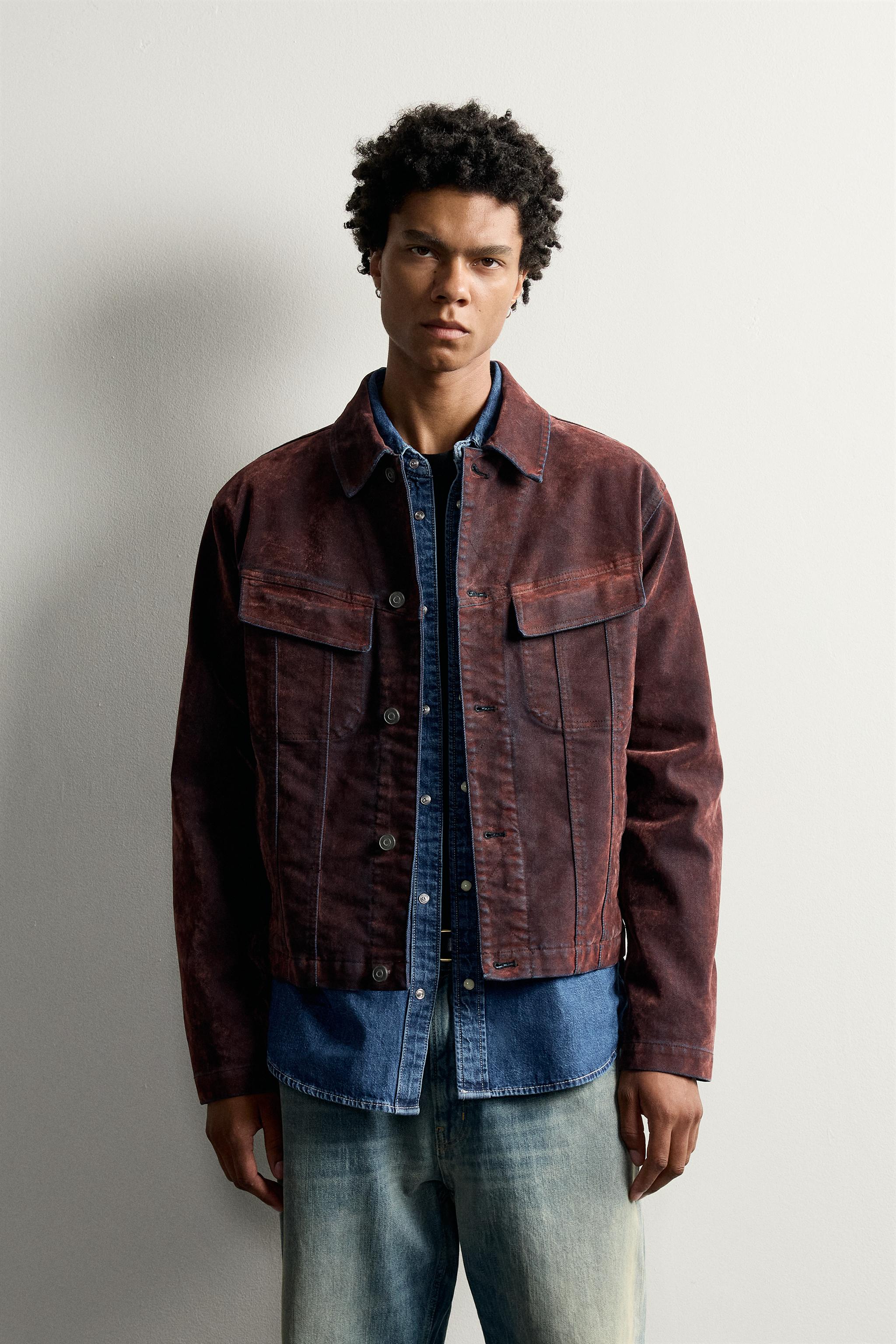FLOCKED DENIM CROPPED JACKET