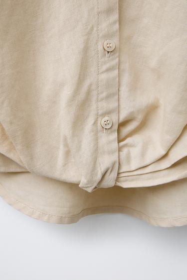 LINEN GATHERED SHIRT - Sand by Zara - Image 3