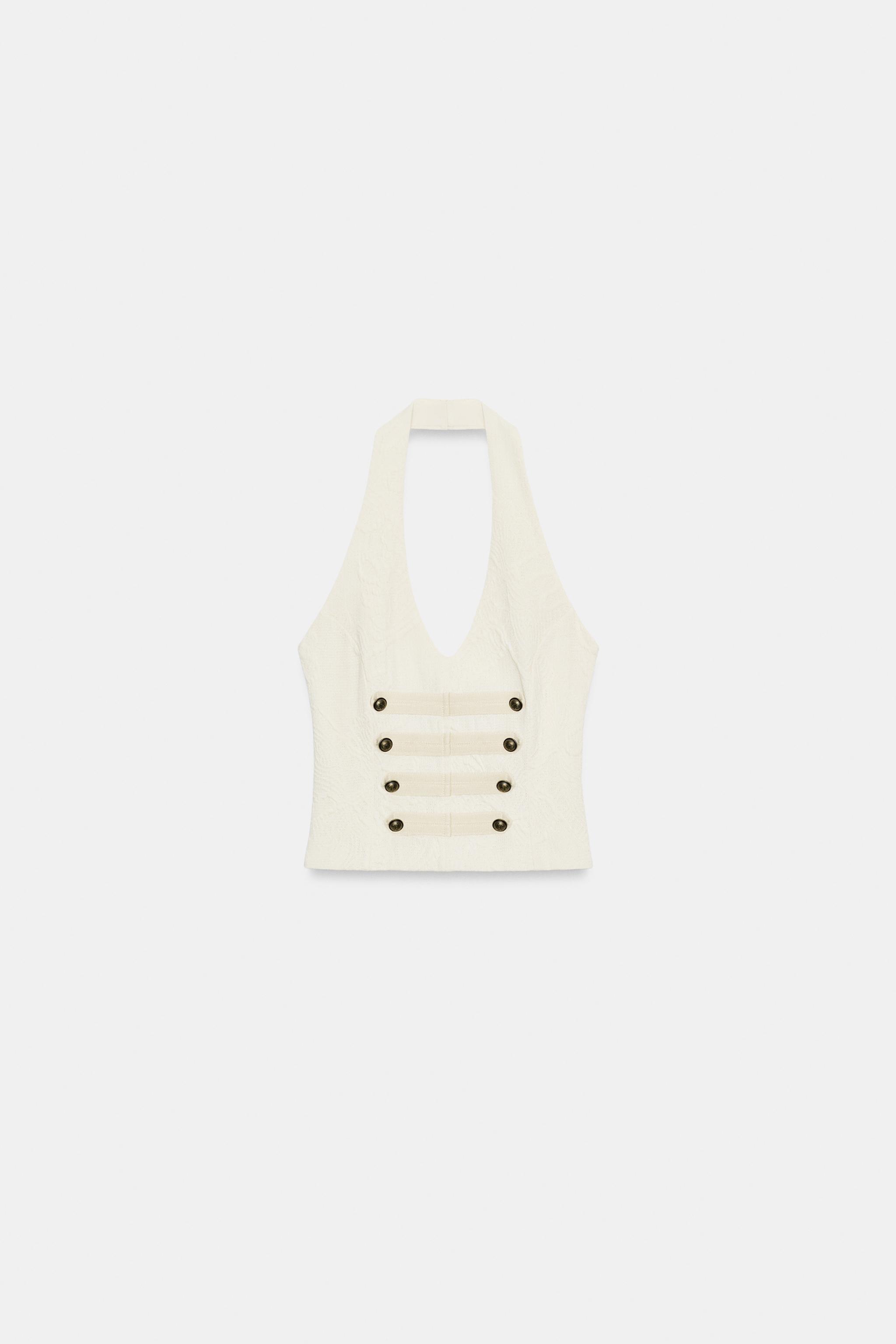 JACQUARD HALTER TOP WITH BUTTON DETAILS - Ecru | ZARA United States