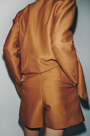 LINEN BLEND SHORTS WITH COVERED BUTTON - Curry by Zara - Image 2