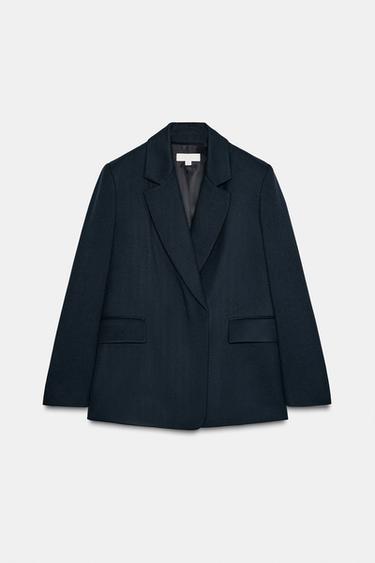OVERSIZE DOUBLE-BREASTED TWILL BLAZER - Navy blue by Zara - Image 0