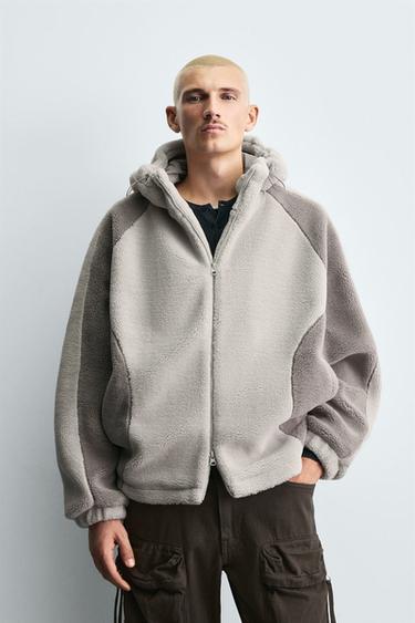 CAZADORA EFECTO BORREGUILLO COLOR BLOCK - Blanco roto de Zara