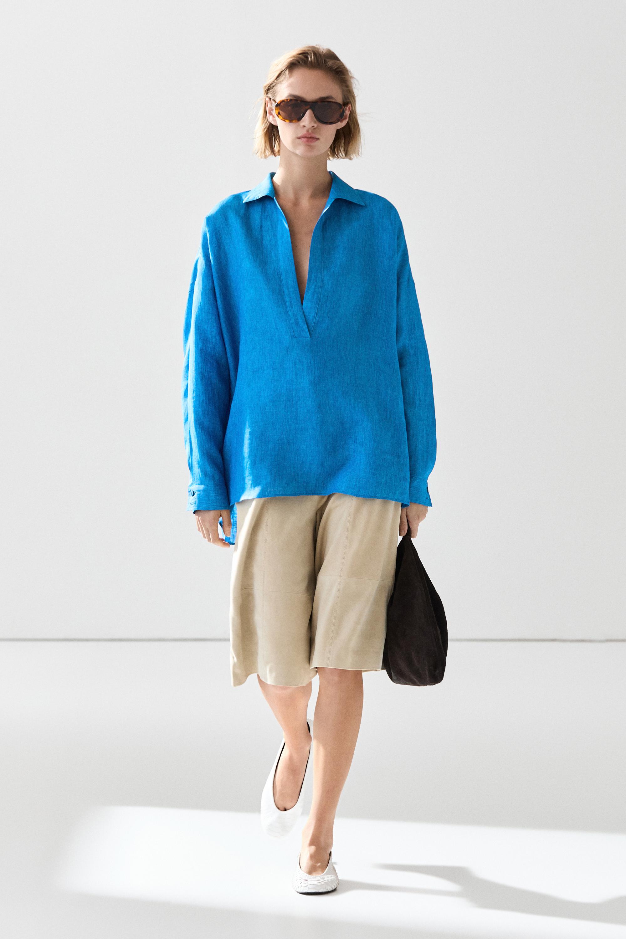 100% linen flowing blouse - Blue | ZARA Canada