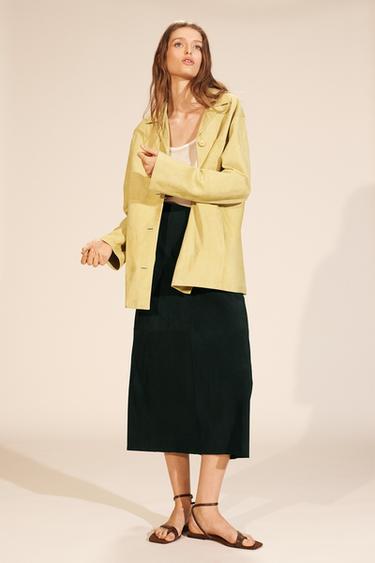 CHEMISE À POCHE EN CUIR DAIM ÉDITION LIMITÉE - Jaune de Zara