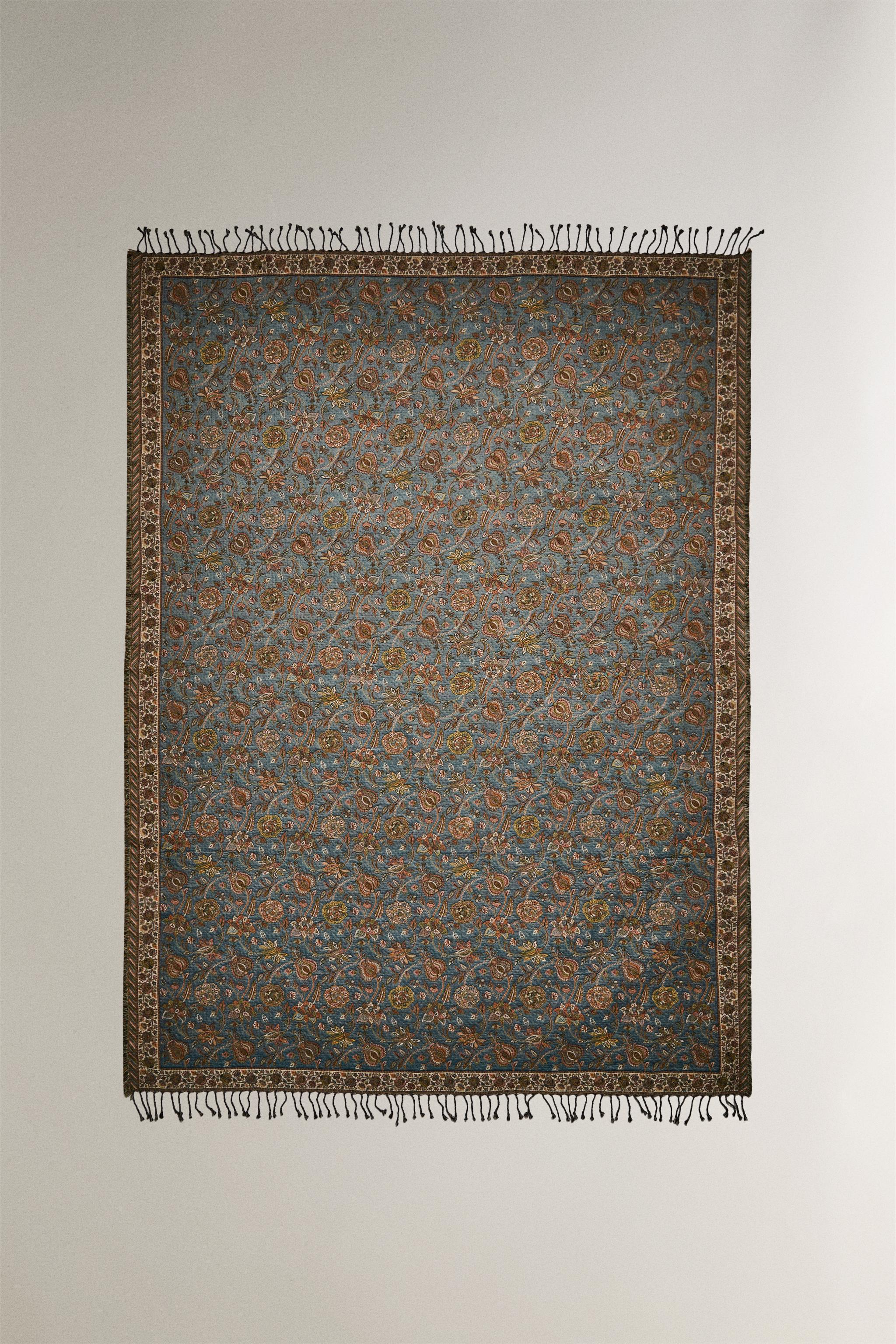 FLORAL JACQUARD BLANKET - Blue | ZARA United States