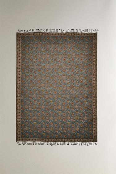 FLORAL JACQUARD THROW - Blue by Zara