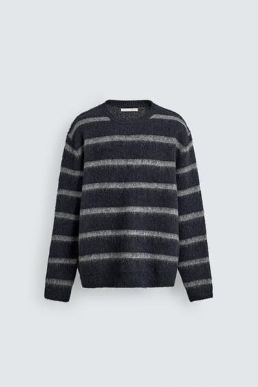 BRUSHED STRIPED BOXY FIT JUMPER - Blue by Zara
