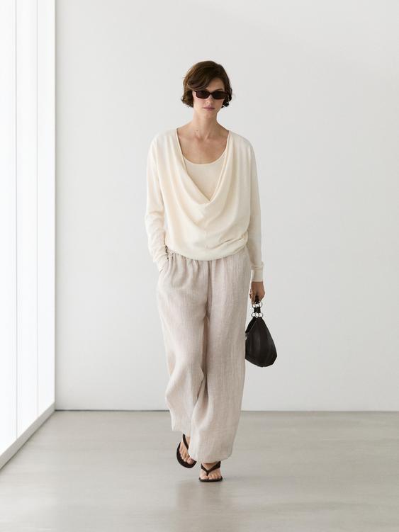 Cotton blend knit sweater with cowl neck from Zara - $130