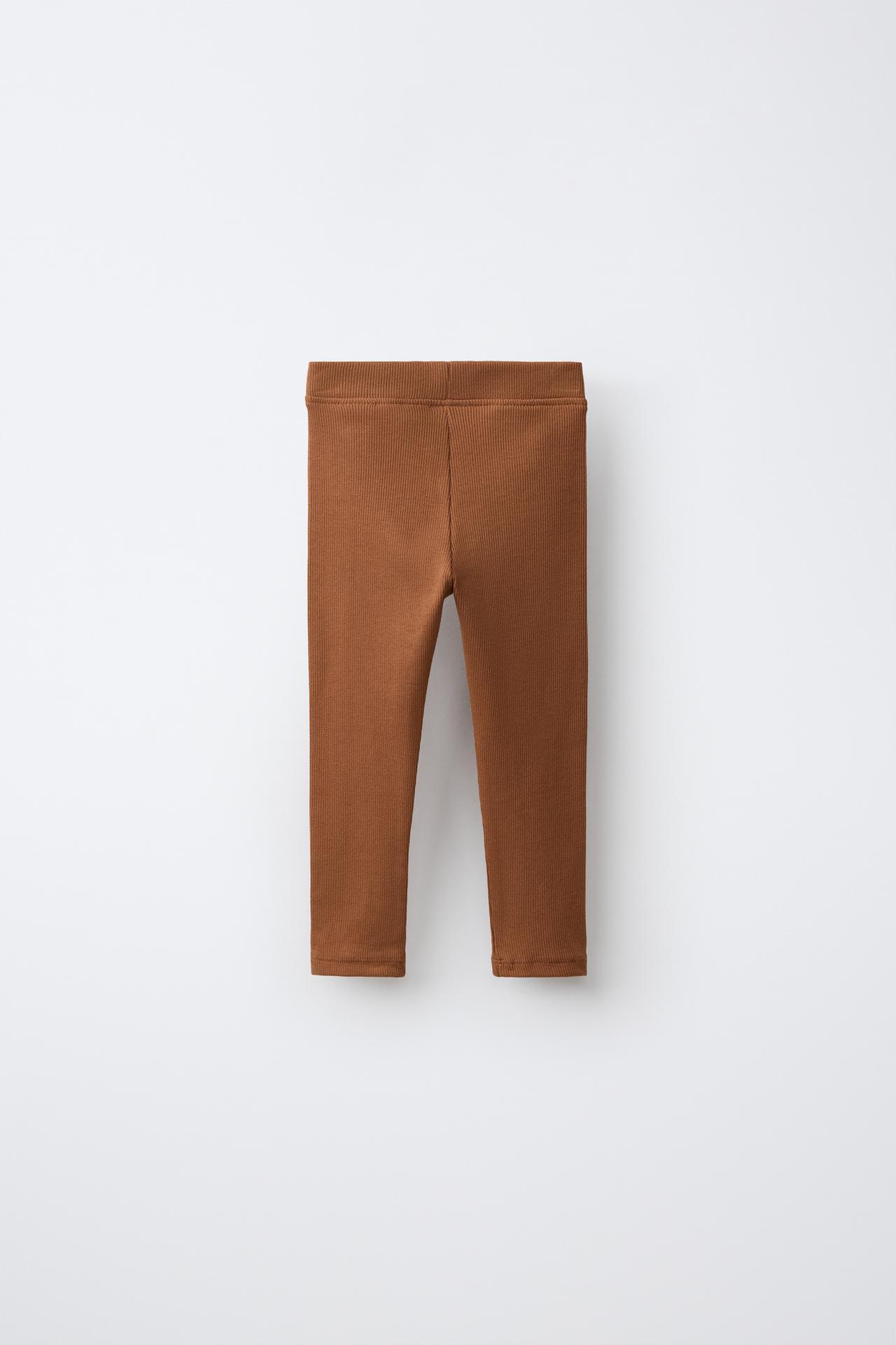 LABEL DETAIL RIBBED LEGGINGS — Caramel