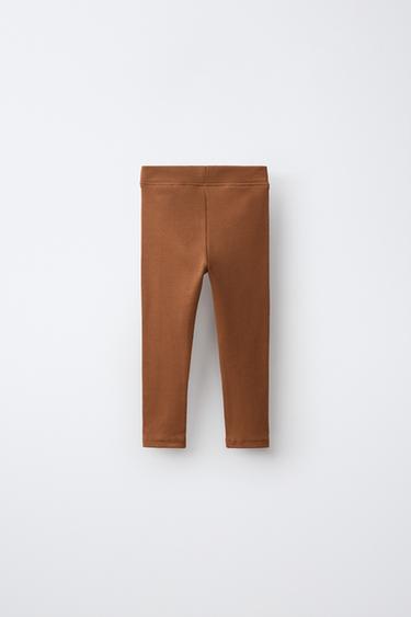 LABEL DETAIL RIBBED LEGGINGS — Caramel 2