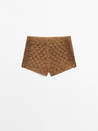 Zara Suede leather crochet shorts - Brown