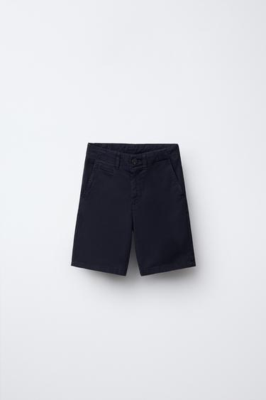 Zara BASIC SLIM FIT CHINO SHORTS - Navy blue