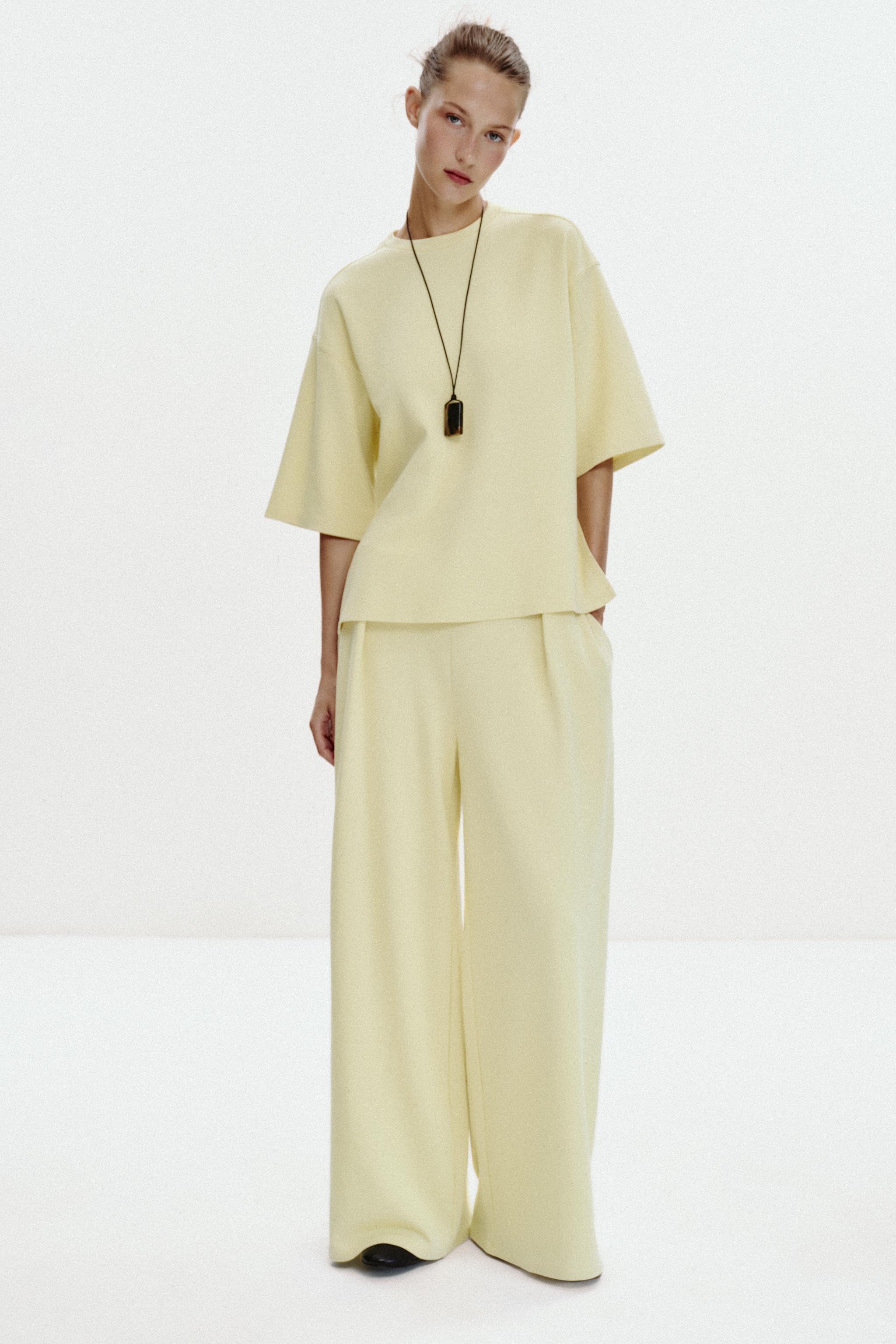 WASHED EFFECT INTERLOCK T-SHIRT - Light lime green | ZARA United