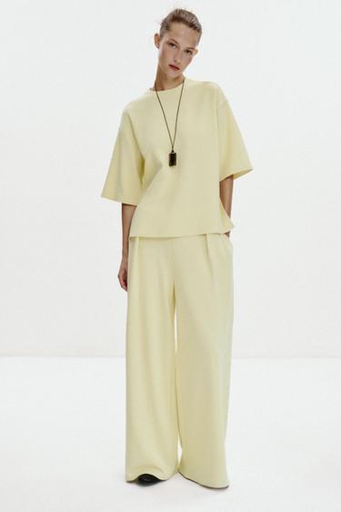 WASHED EFFECT INTERLOCK T-SHIRT - Light lime green by Zara