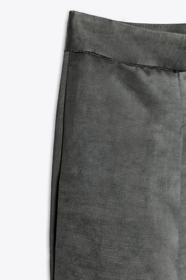 SATIN LINEN BLEND TROUSERS ZW COLLECTION - Charcoal by Zara - Image 6