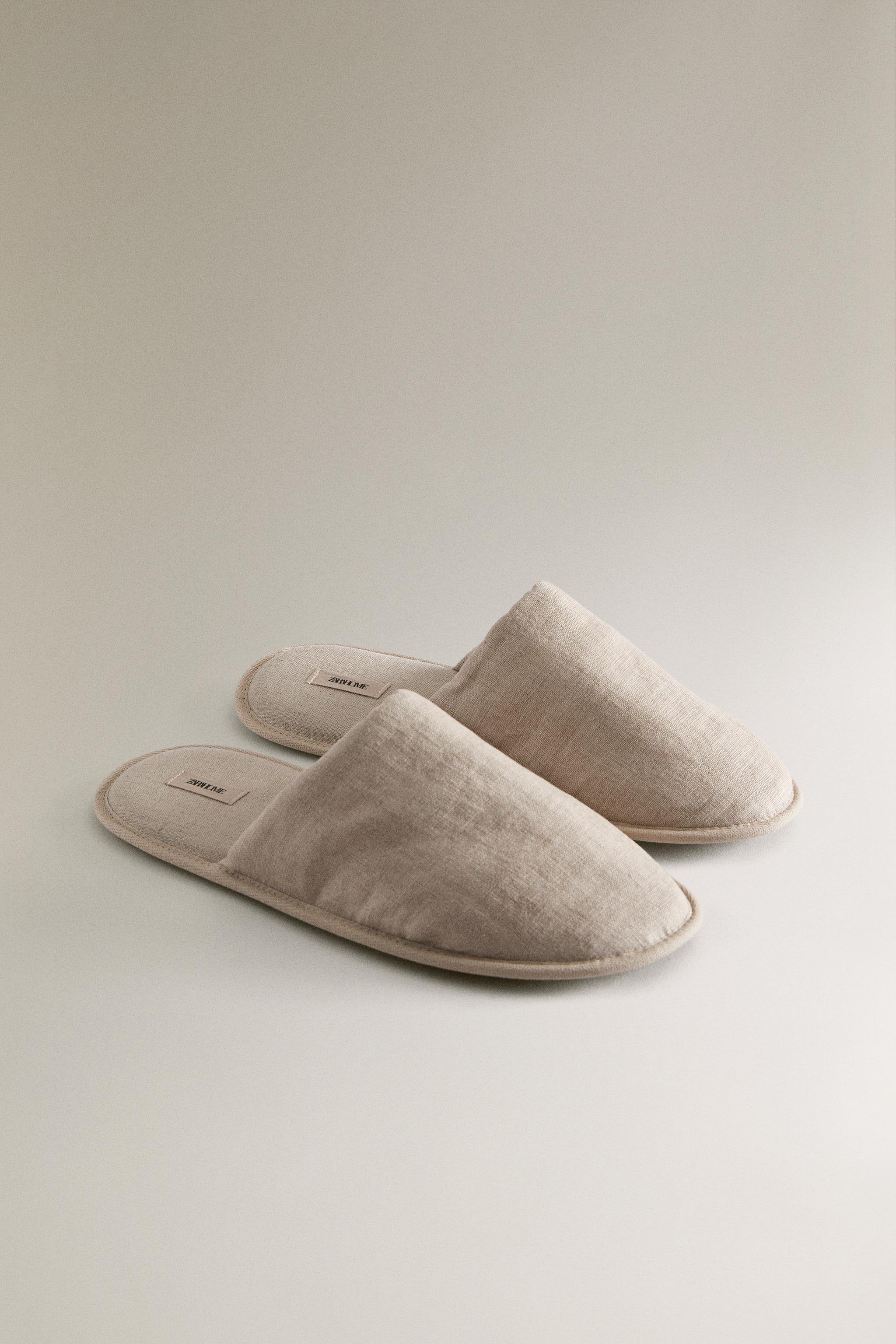 LINEN MULE SLIPPERS — Taupe Gray
