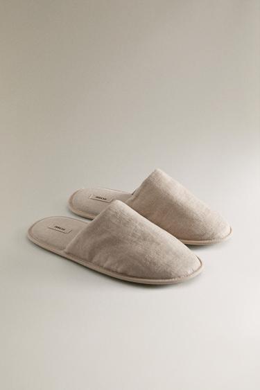 LINEN MULE SLIPPERS - Taupe Grey by Zara - Image 1