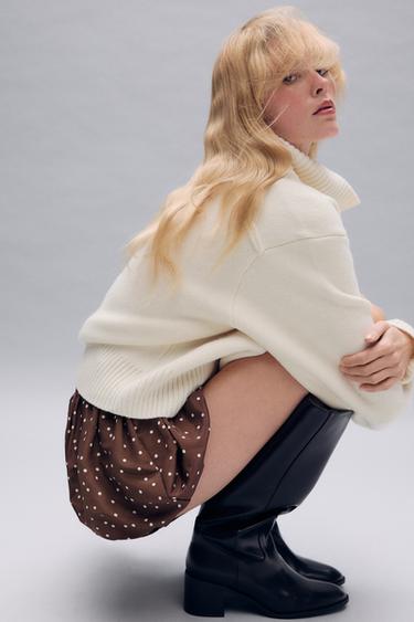 FALDA PANTALÓN GLOBO LUNARES - Marrón de Zara
