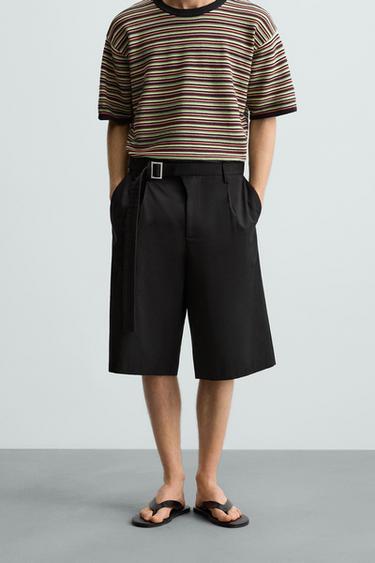 PLEATED BERMUDA SHORTS WITH BELT - Black by Zara
