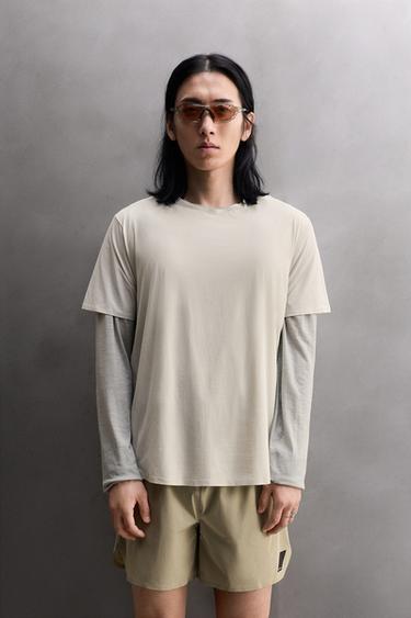 Zara COMBINATION TECHNICAL RUNNING T-SHIRT - Light gray