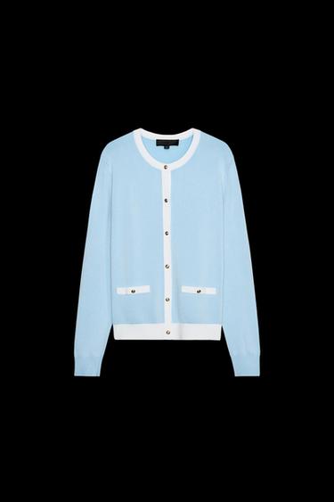 Zara CONTRAST TRIM KNIT JACKET - Blue / White - Image 0