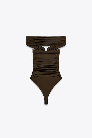 BODY EN POLYAMIDE AVEC ÉPAULES DÉCOUVERTES - Marron de Zara - Image 5