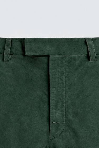 RELAXED FIT LEATHER SUEDE BERMUDA SHORTS - Green by Zara - Image 8