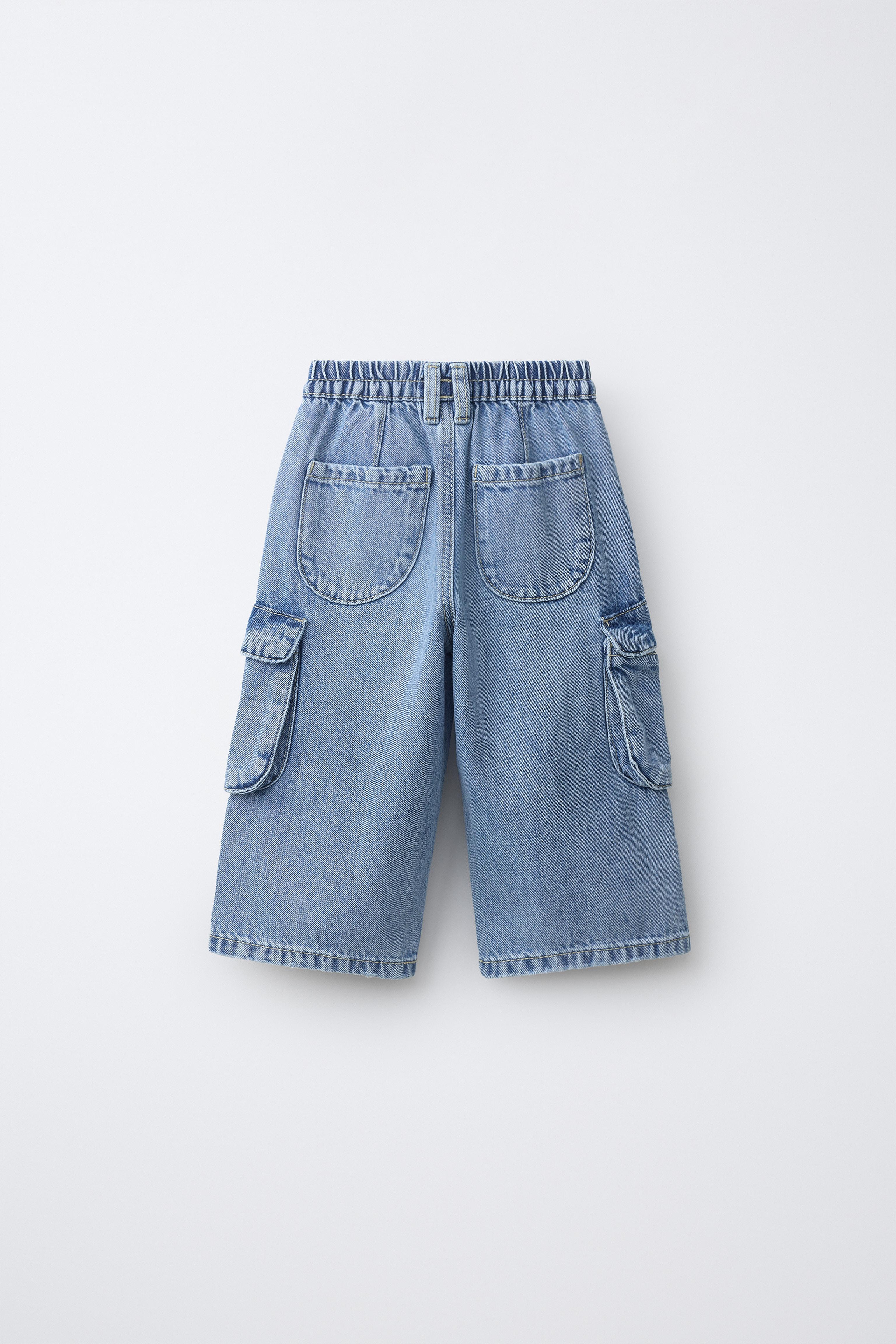 CARGO BALLOON JEANS WITH LABEL — Mid-blue