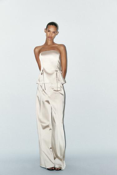 HIGH-WAIST SATIN TROUSERS - Beige by Zara - Image 0