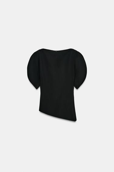 Zara PUFF SLEEVE TOP ZW COLLECTION - Black