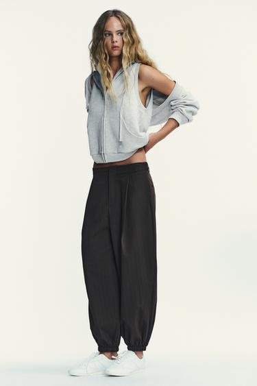 Zara 連帽針織毛圈布背心 - 斑紋灰色