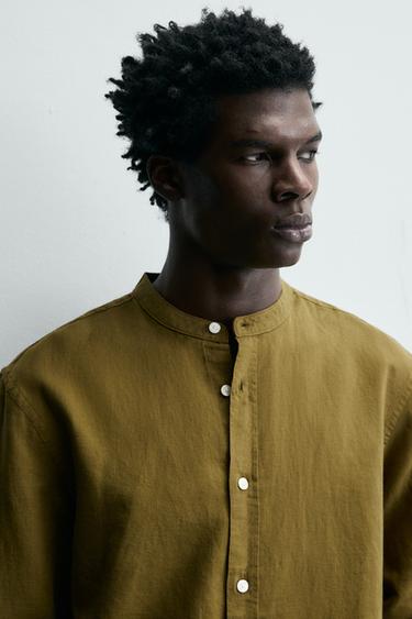 CHEMISE EN LIN ET COTON - Vert olive de Zara - Image 4