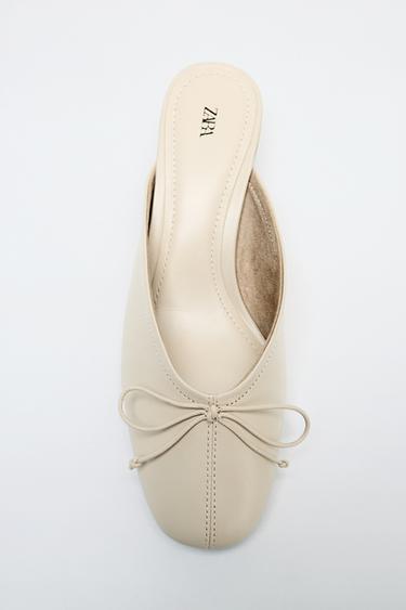 ШКІРЯНІ БАЛЕТКИ З ВІДКРИТОЮ П'ЯТОЮ ТА БАНТОМ - Білий екрю Zara