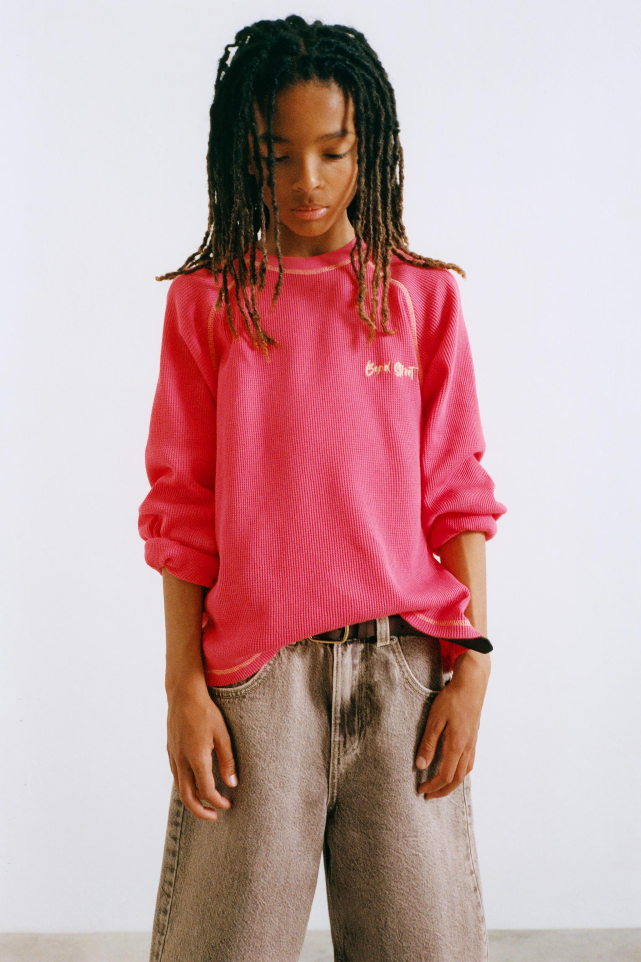 WAFFLE KNIT SLOGAN SWEATSHIRT - Red | ZARA United Kingdom