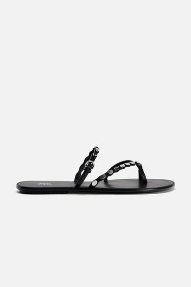 FLAT SLIDER SANDALS WITH METAL APPLIQUÉS - Black by Zara