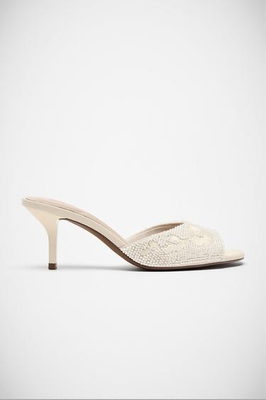 BEADED HEEL MULE SANDALS - White by Zara
