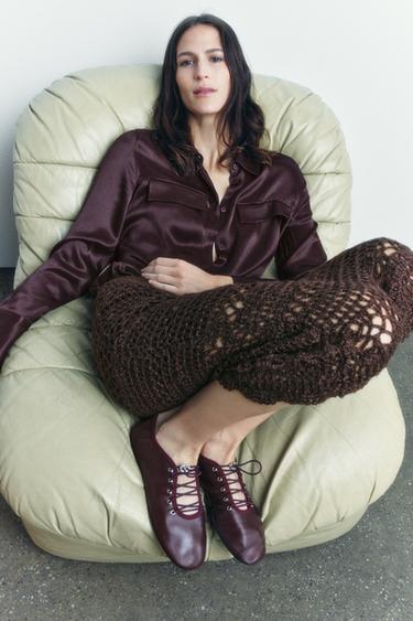 Zara CROCHET KNIT SKIRT - Brown