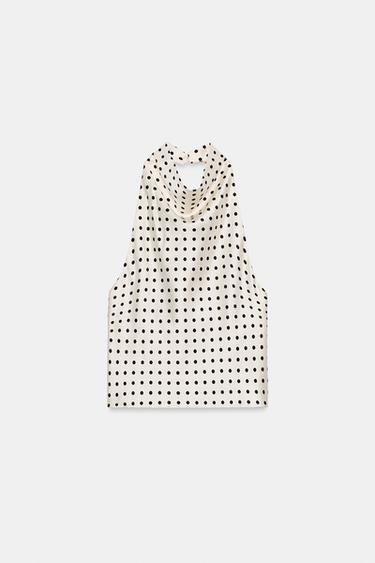 TOP HALTER ACETINADO COM ESTAMPADO ANIMAL - Branco / Preto da Zara