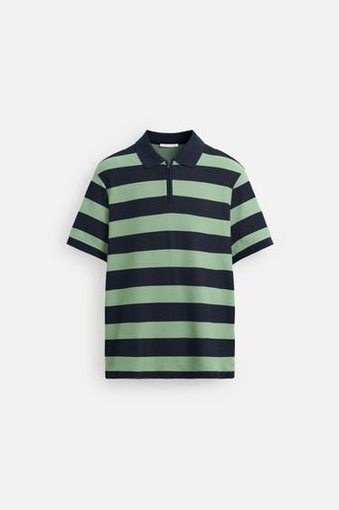 QUARTER-ZIP POLO SHIRT - striped by Zara