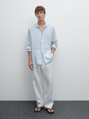 Chemise à rayures regular fit - Bleu ciel de Zara - Image 0