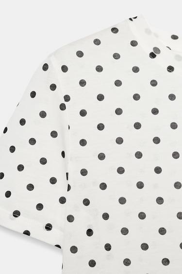 SHORT SLEEVE POLKA DOT T-SHIRT - Ecru / Black by Zara - Image 6