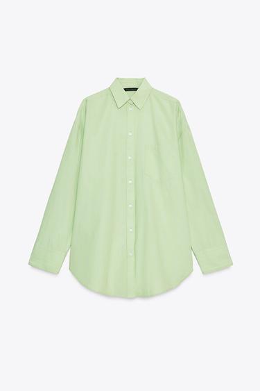 OVERSIZE STRIPED POPLIN SHIRT - Green/White by Zara