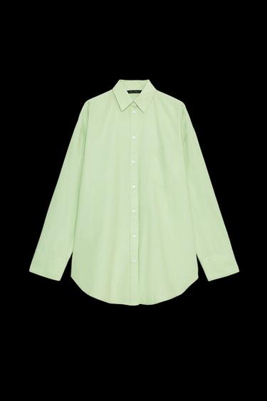 OVERSIZE STRIPED POPLIN SHIRT - Green/White by Zara - Image 0