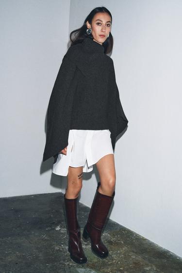 CAPA CON LANA CUELLO ASIMÉTRICO - Gris oscuro de Zara - Imagen 0