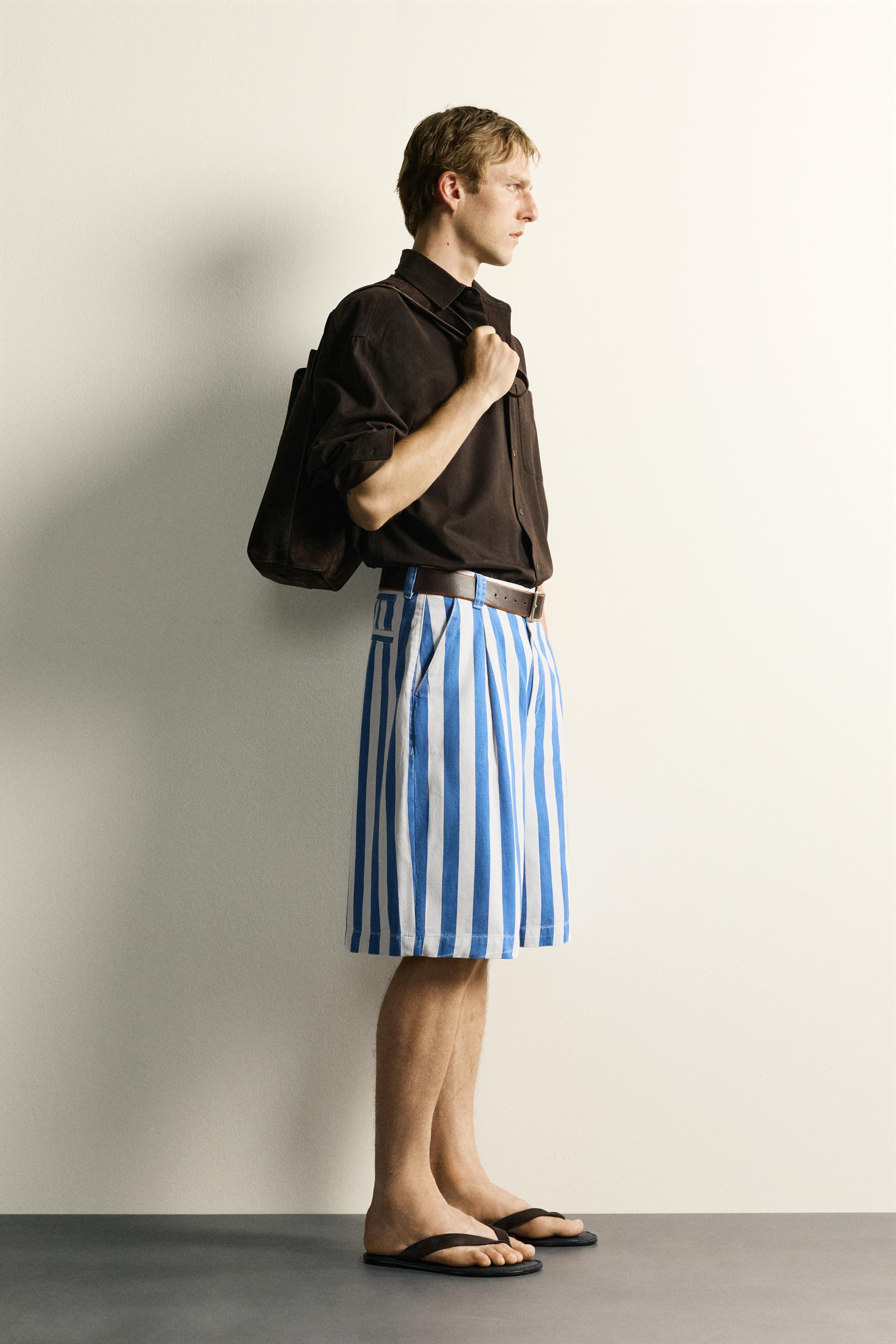 STRIPED WIDE-LEG BERMUDA SHORTS