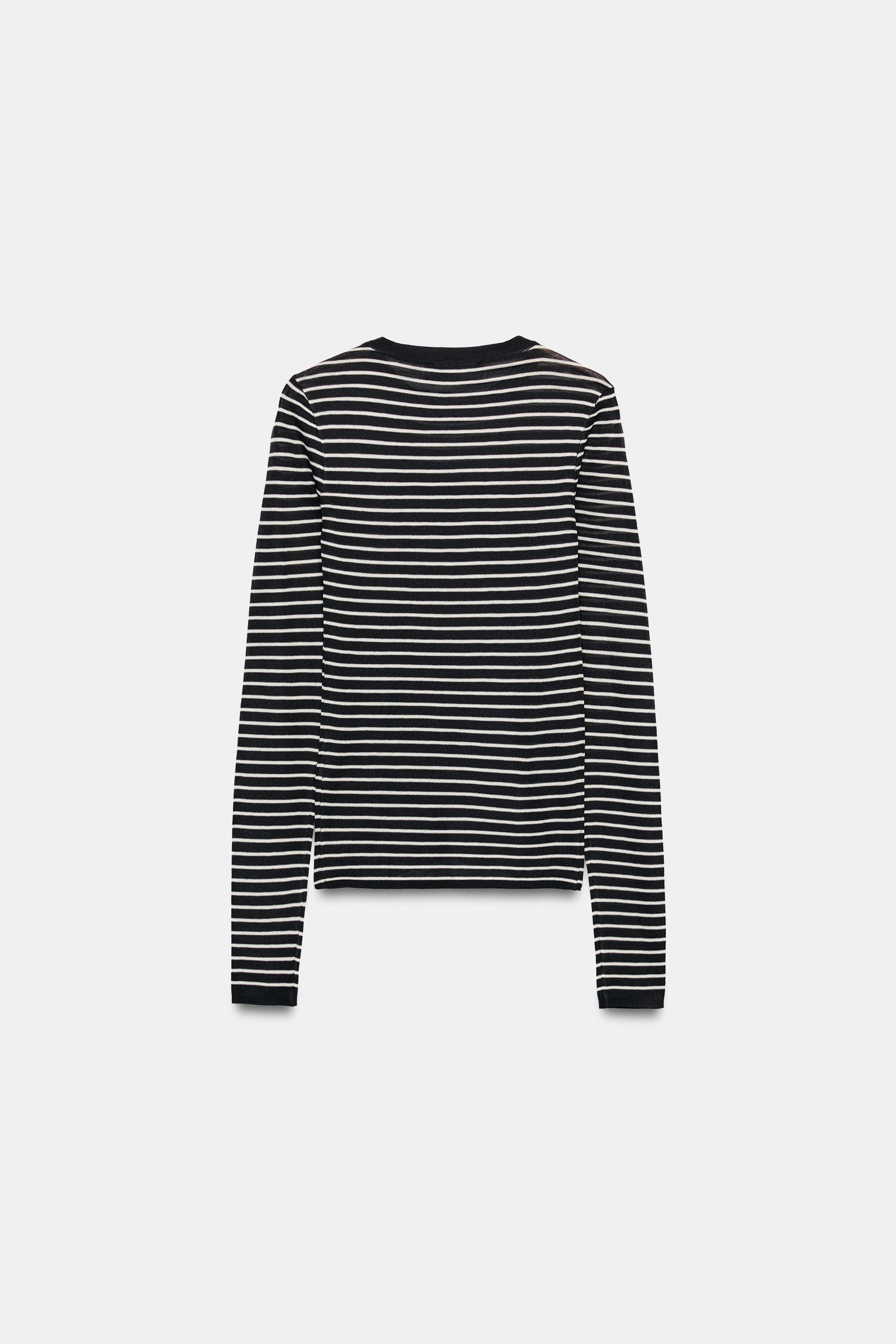 SEMI-SHEER KNIT TOP — striped