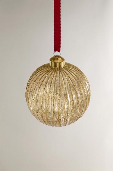 GOLDEN GLITTER STRIPED CHRISTMAS TREE DECORATION - Golden by Zara - Image 1