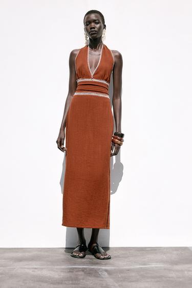 VESTIDO MIDI BORDADOS - Terracota de Zara